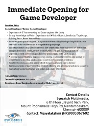 Immediate Opening for Game Developer/Senior Game Developer