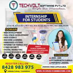 Offline Internship|Students|Techvolt Software|Coimbatore|Final Year Project